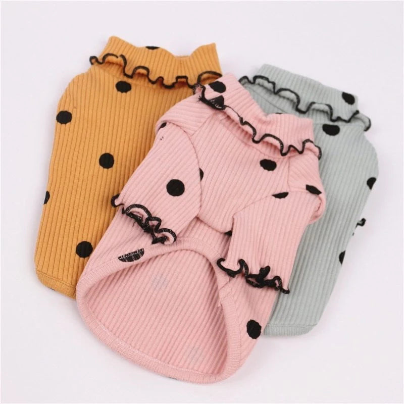 Dot turtleneck dog bottoming shirt in cotton with polka dot design