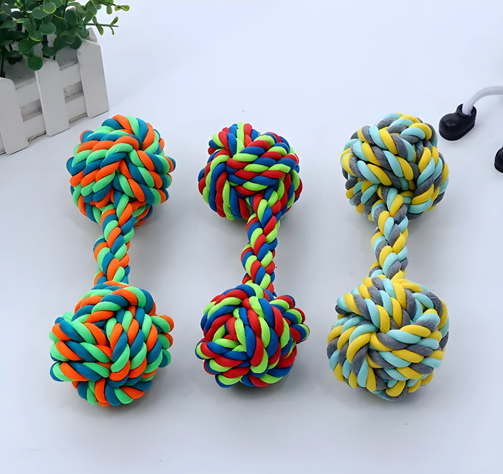 Dog cotton rope toy made from natural cotton rope for chewing and interactive play, random colour.