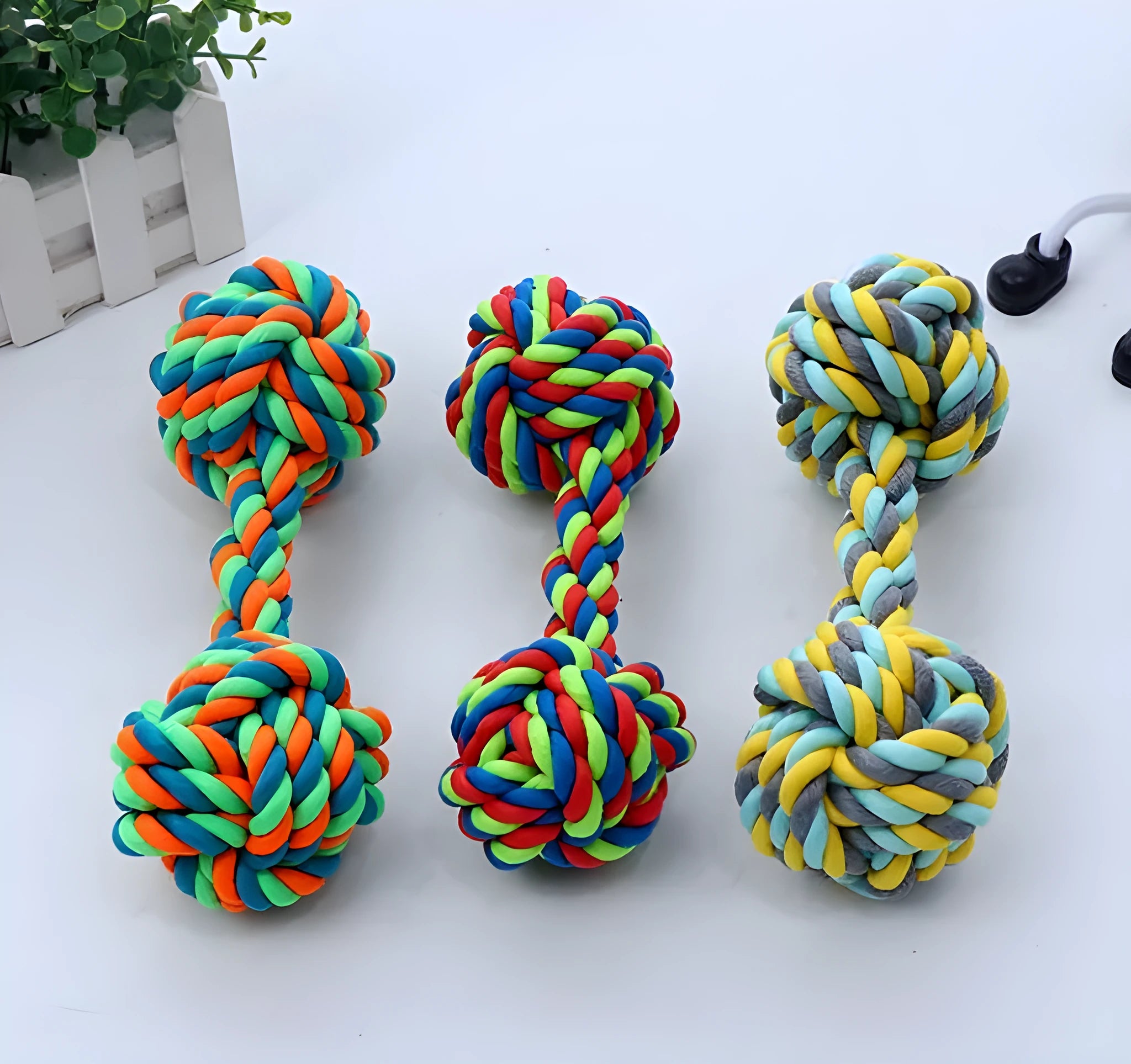 Dog cotton rope toy made from natural cotton rope for chewing and interactive play, random colour.