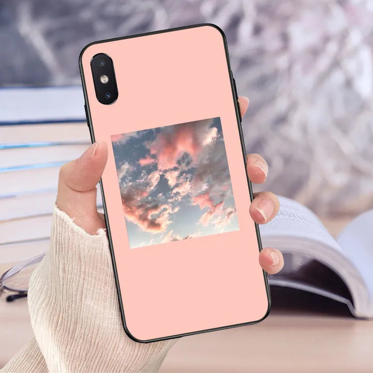 Pink painted iPhone case with roll brush lattice and broken flower design on a TPU back cover.