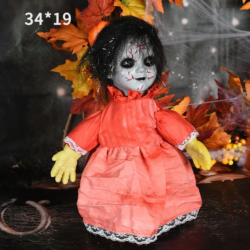 Halloween decoration walking doll with voice activation, glowing eyes, and walking feature