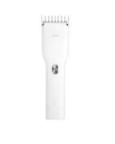 Black cordless electric hair clipper with adjustable comb and ceramic cutter head on a white background