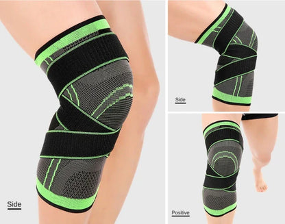 3D Sports Knee Pad in black, red, orange, and green with double beams for meniscus protection