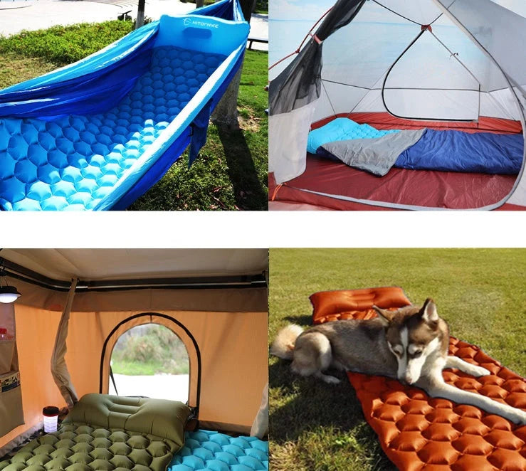 Outdoor Camping Inflatable Honeycomb Mattress in various colors for comfortable sleep