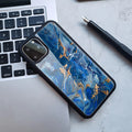 Marble effect plastic back cover iPhone case showing colour options including black gold and blue pink patterns