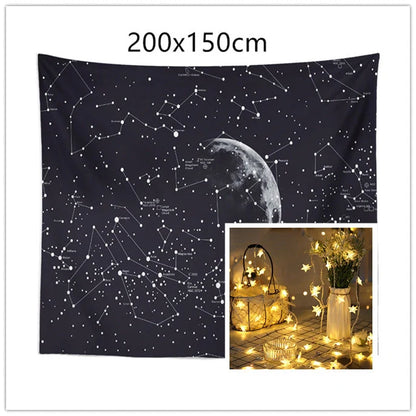 Constellation tapestry with moon pattern for bedroom decoration