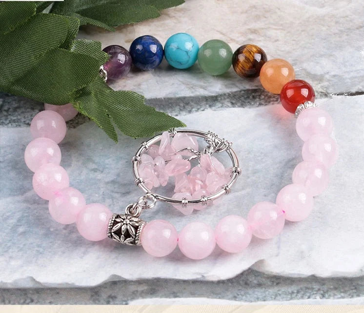 Crystal Beaded Bracelet with seven chakras design and powder crystal beads