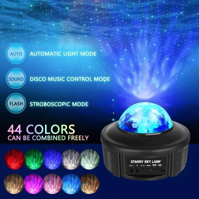 Bluetooth Music Starry Sky Projector with dynamic four-colour water pattern light and lasers