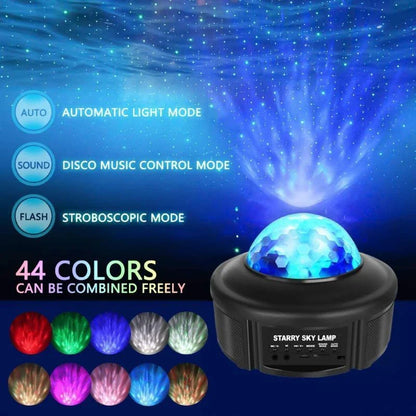 Bluetooth Music Starry Sky Projector with dynamic four-colour water pattern light and lasers