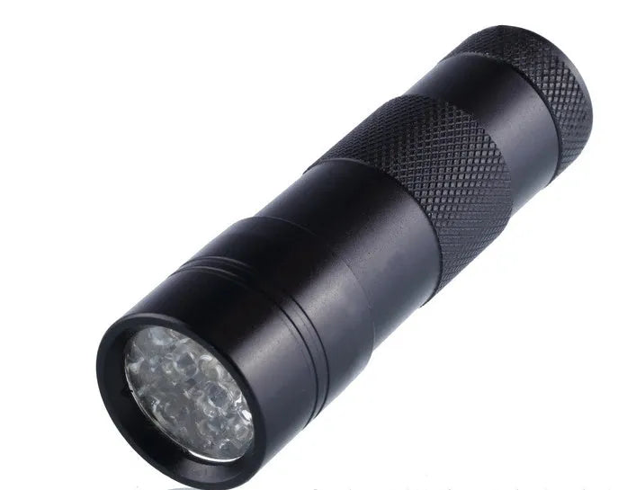 Black UV LED flashlight for counterfeit currency and document authentication