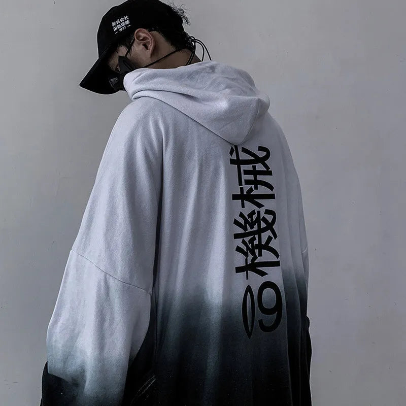 White cotton gradient hoodie loose fit unisex casual streetwear top front view