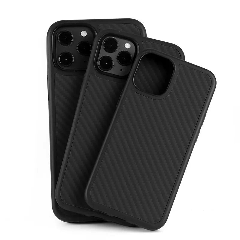 Solid Black wooden back cover phone case for Apple iPhone 11 and iPhone 12 models.
