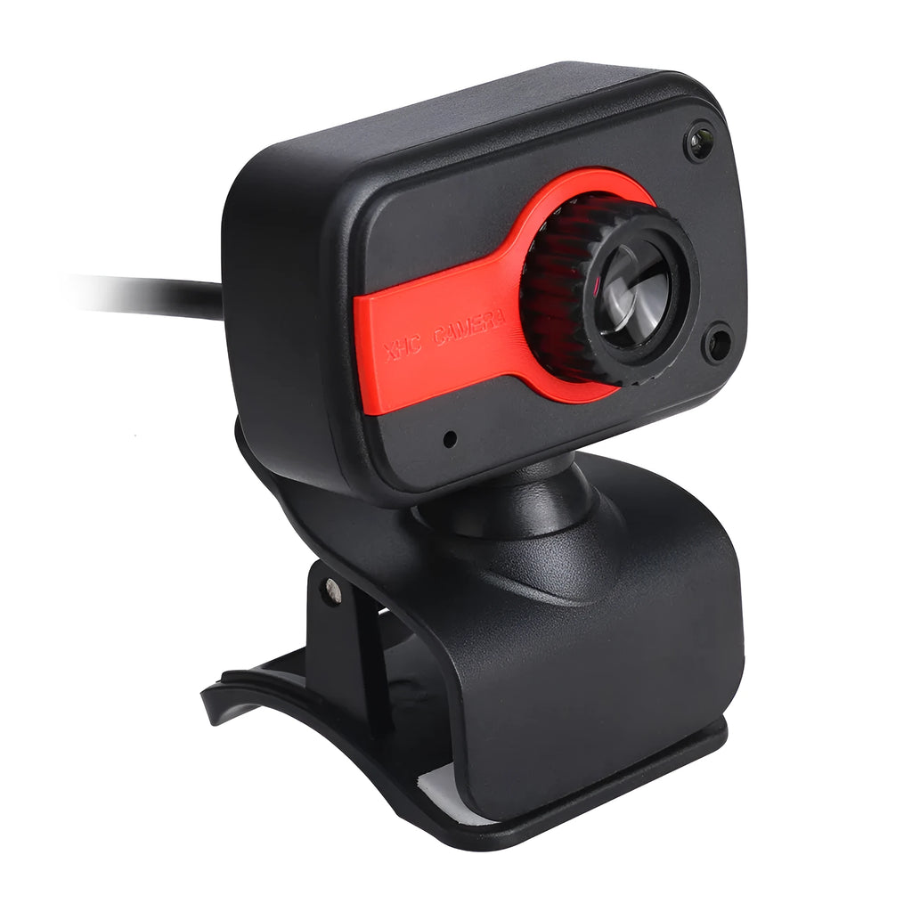 Mini USB webcam with rotating base in blue, red or white colours for PC video calling.