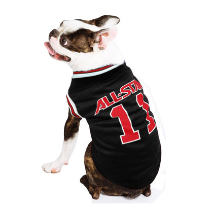 World Cup themed cotton dog vest in black and red, sizes S to XXL