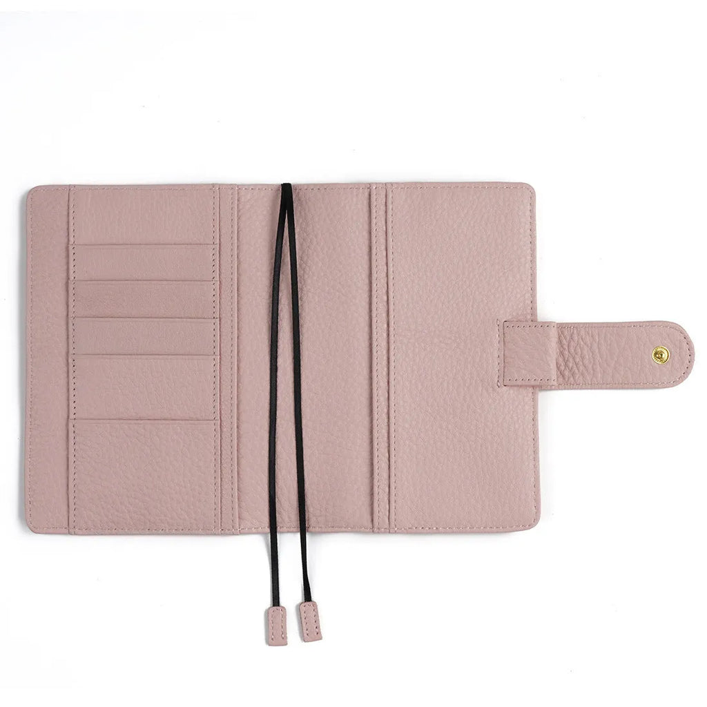 A6 leather notebook with Lychee pattern cowhide cover in off white, pink, or white colour options