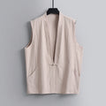 Men's linen sleeveless vest in solid colours showing loose fit design