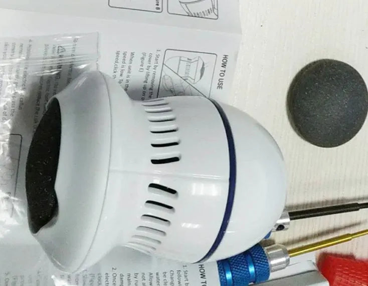 Multifunctional electric foot file grinder machine with vacuum absorption system, two diamond grinders, and USB charging in beige