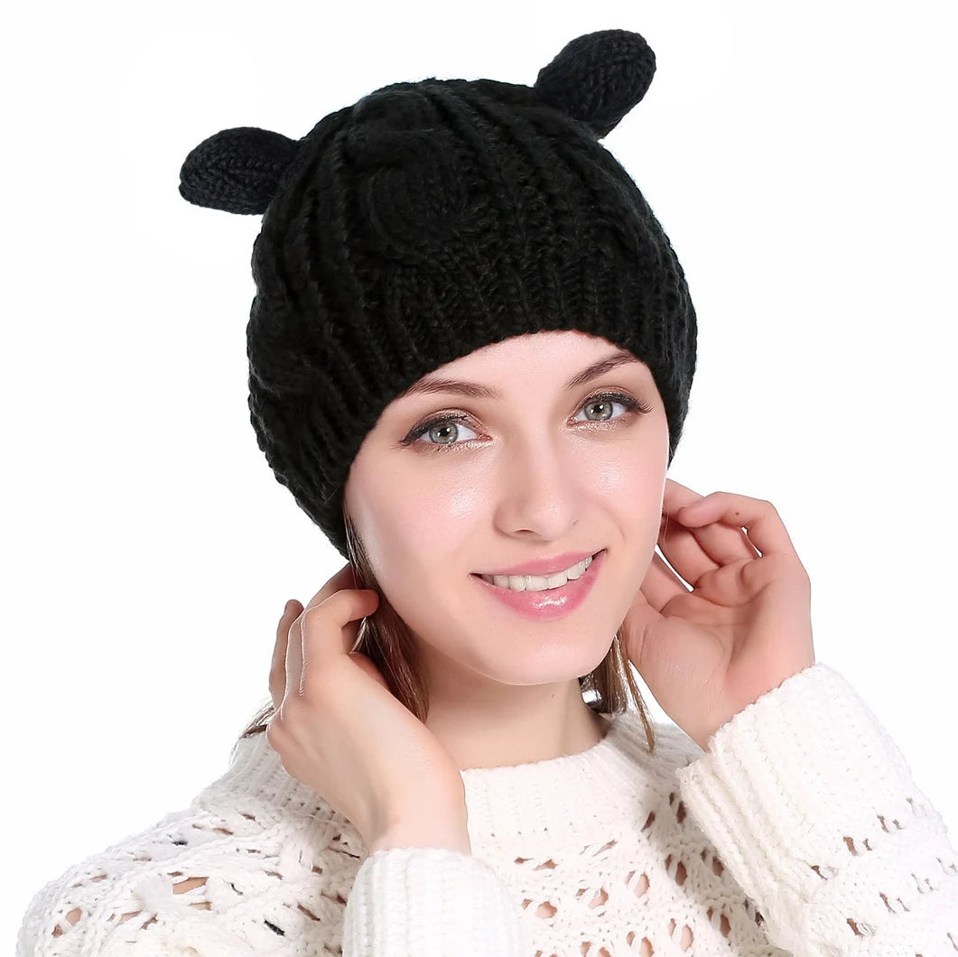 Autumn Winter Cat Ear Knit Beanie in various colors with unique design