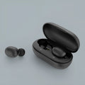 A pair of black true wireless Bluetooth earbuds for stereo sound and hands-free calls.