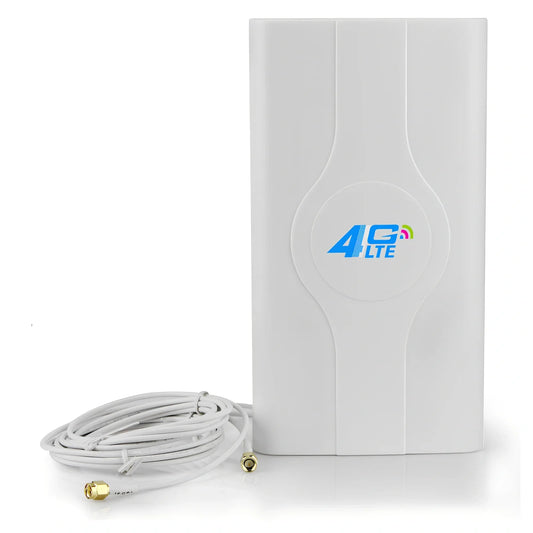 White B593B880 router antenna with 49 dB gain, 700-2700 MHz range, SMA/TS-9/CRC9 connectors for signal boost