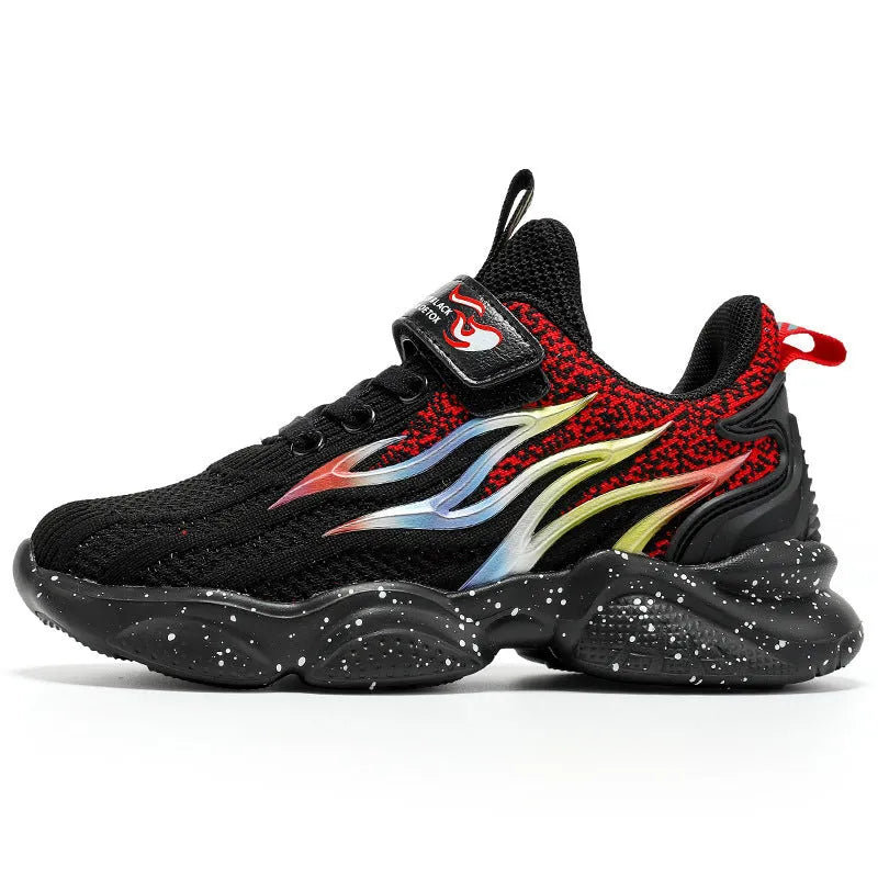 Boys sneakers with mesh upper and TPU details in beige, black gold, and black red colour options
