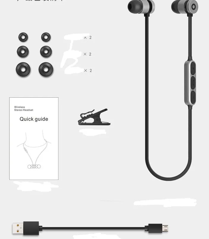 Metal magnetic sports Bluetooth wireless neckband headset in black colour with magnetic earbuds
