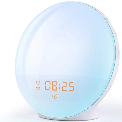 Sunrise alarm clock with gradual lighting, nature sounds, and colour customization