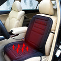 Black car heating cushion with elastic straps on a car seat, 97x47x1cm