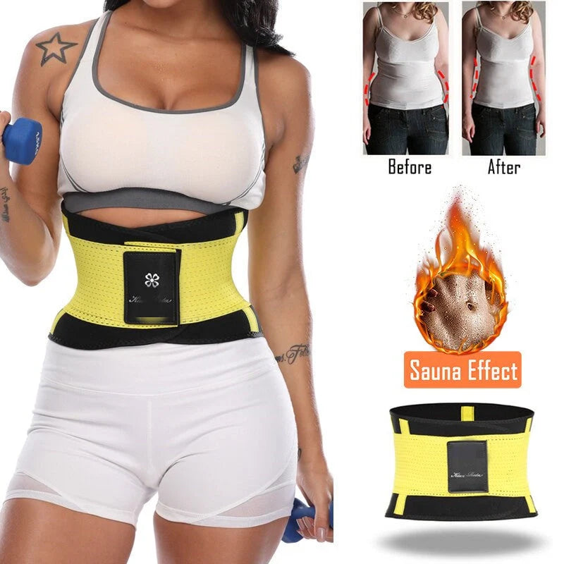 Women's Sports Slimming Plastic Belt in black, blue, orange, and purple for gym and yoga