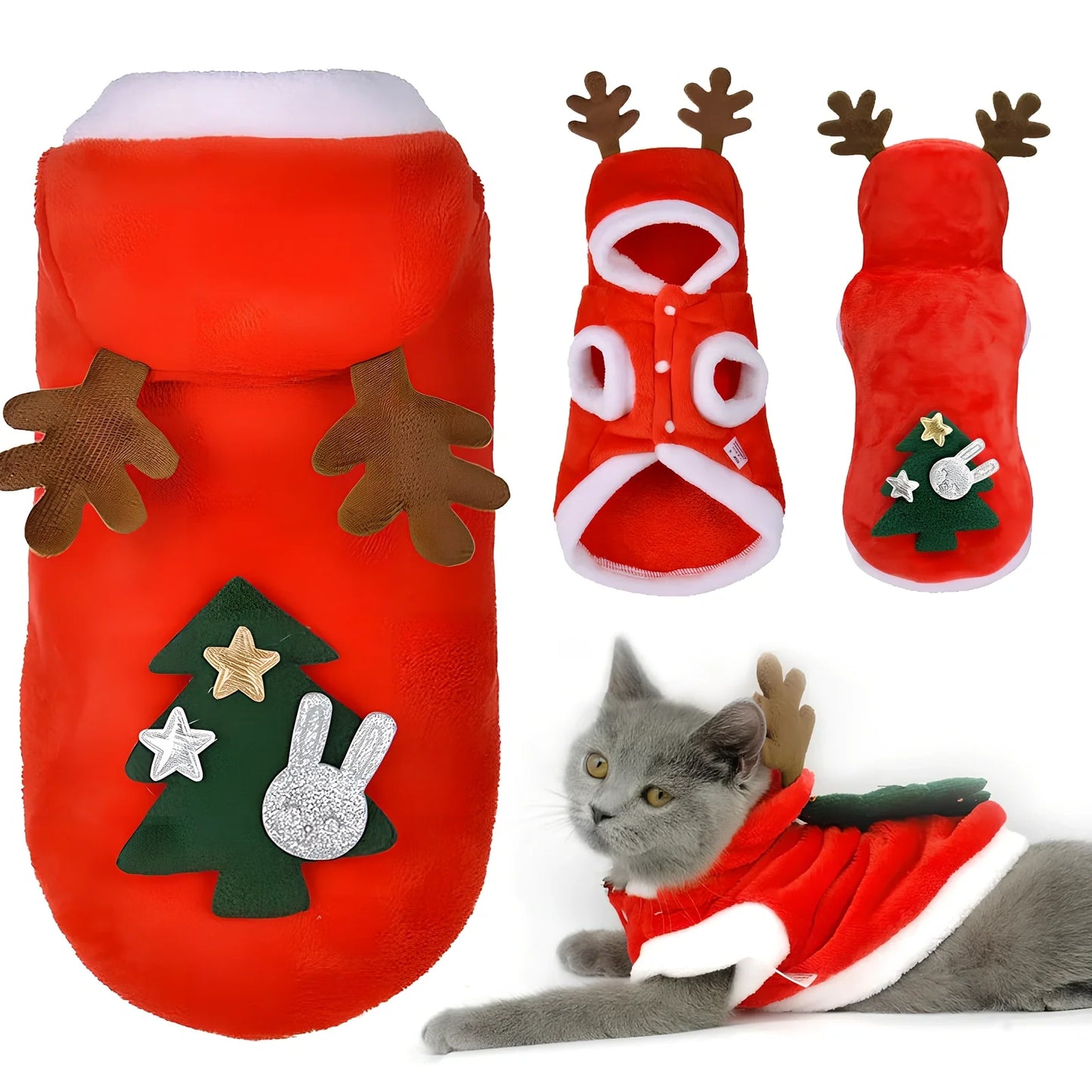 Red flannel Santa Christmas costume for small dogs, XS size with 28 cm chest and 20 cm back measurements