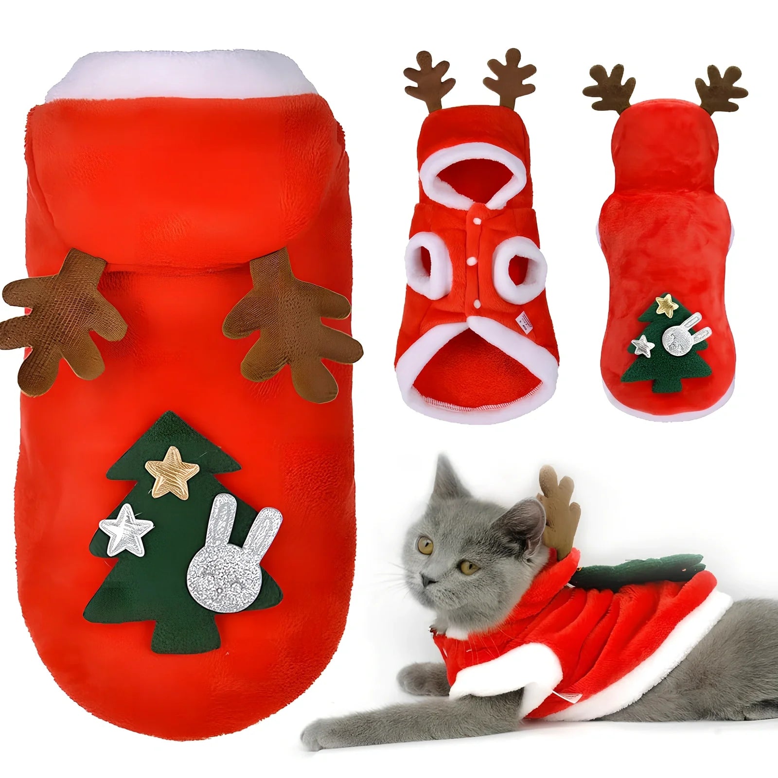 Red flannel Santa Christmas costume for small dogs, XS size with 28 cm chest and 20 cm back measurements