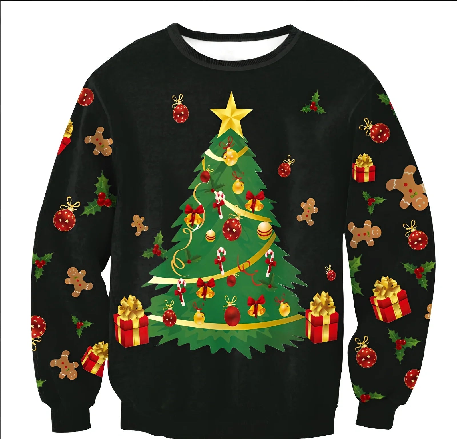 Cartoon Vacation Santa Elf pullover in cotton, full sleeves 60-70cm, O-neck for women and men, casual winter top sizes S-XL