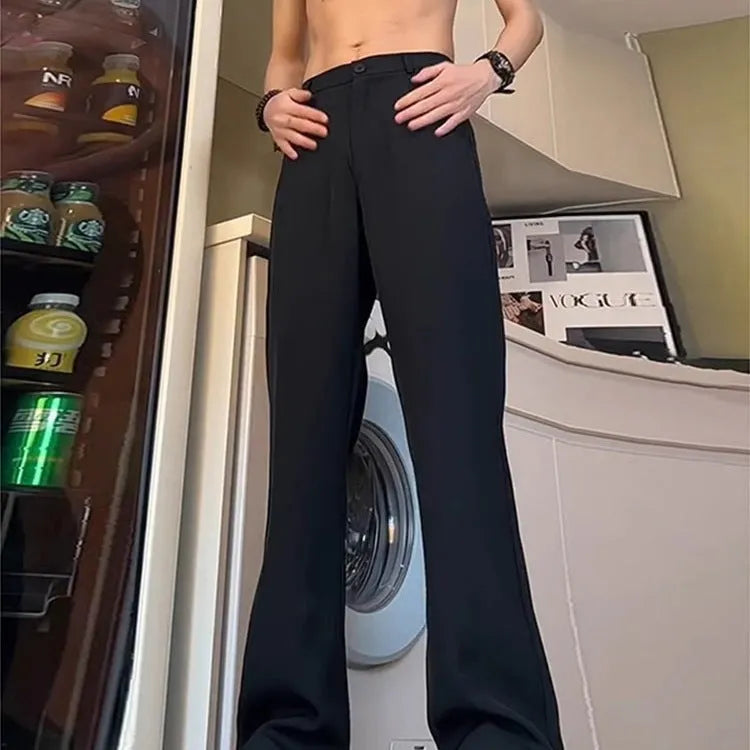 Men's black anti-wrinkle high-waist straight leg suit trousers with polyester fabric