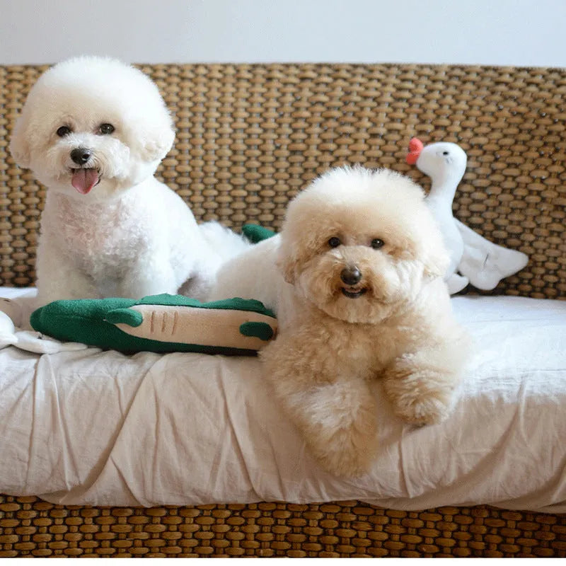 Green soft plush toy dog measuring 35cm by 18cm