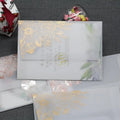 Gold and rose gold sulphuric acid paper invitation cards with bronzing matte varnish and sealing stickers