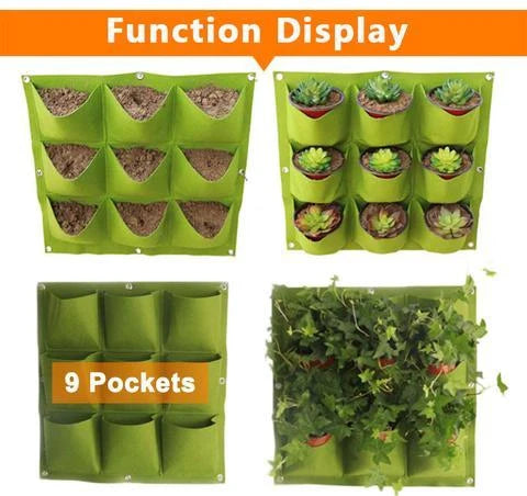 Wall mount hanging planting bags for vertical gardening in green and black