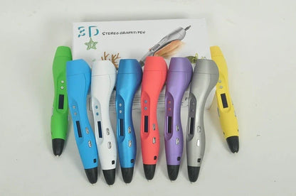 3D printing pen with temperature display showing 60-245°C range and variable speed control for ABS PLA filaments