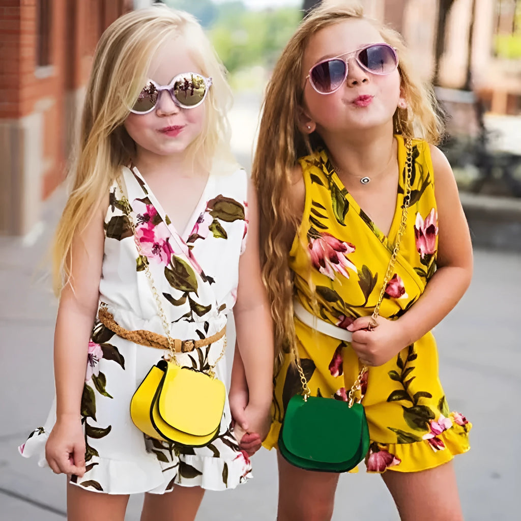 Baby girl wearing cotton floral summer outfit in white or yellow colour