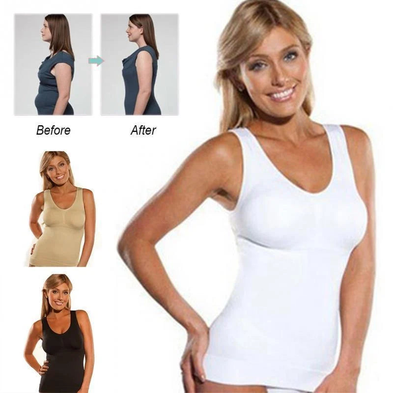 Tank Top and Cami Shaper in khaki, black, and white, sizes S-XXXL, for a sculpted silhouette