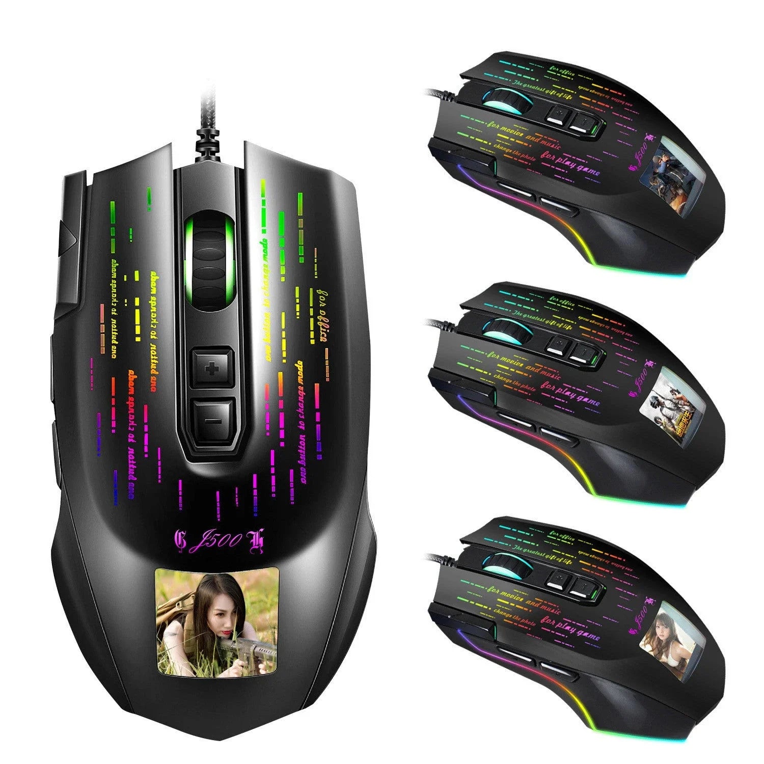 Multi-language Display Gaming Wired Macro Mouse with customizable RGB backlight