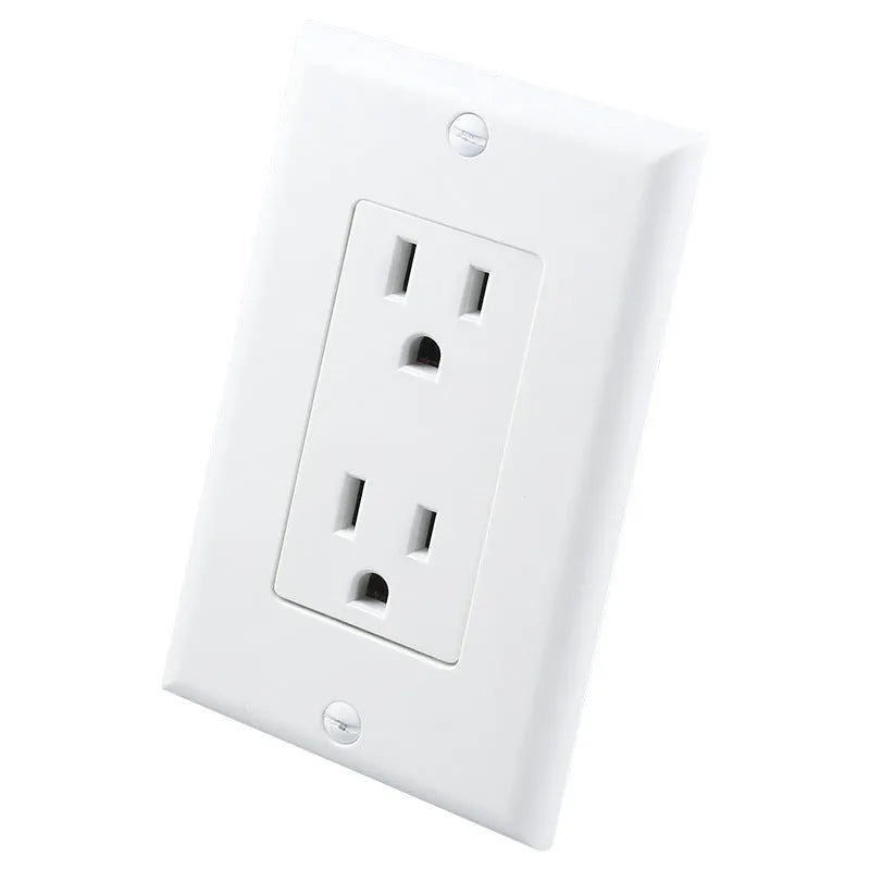 White plug-in LED socket night light installed in a wall socket, showing automatic sensor.