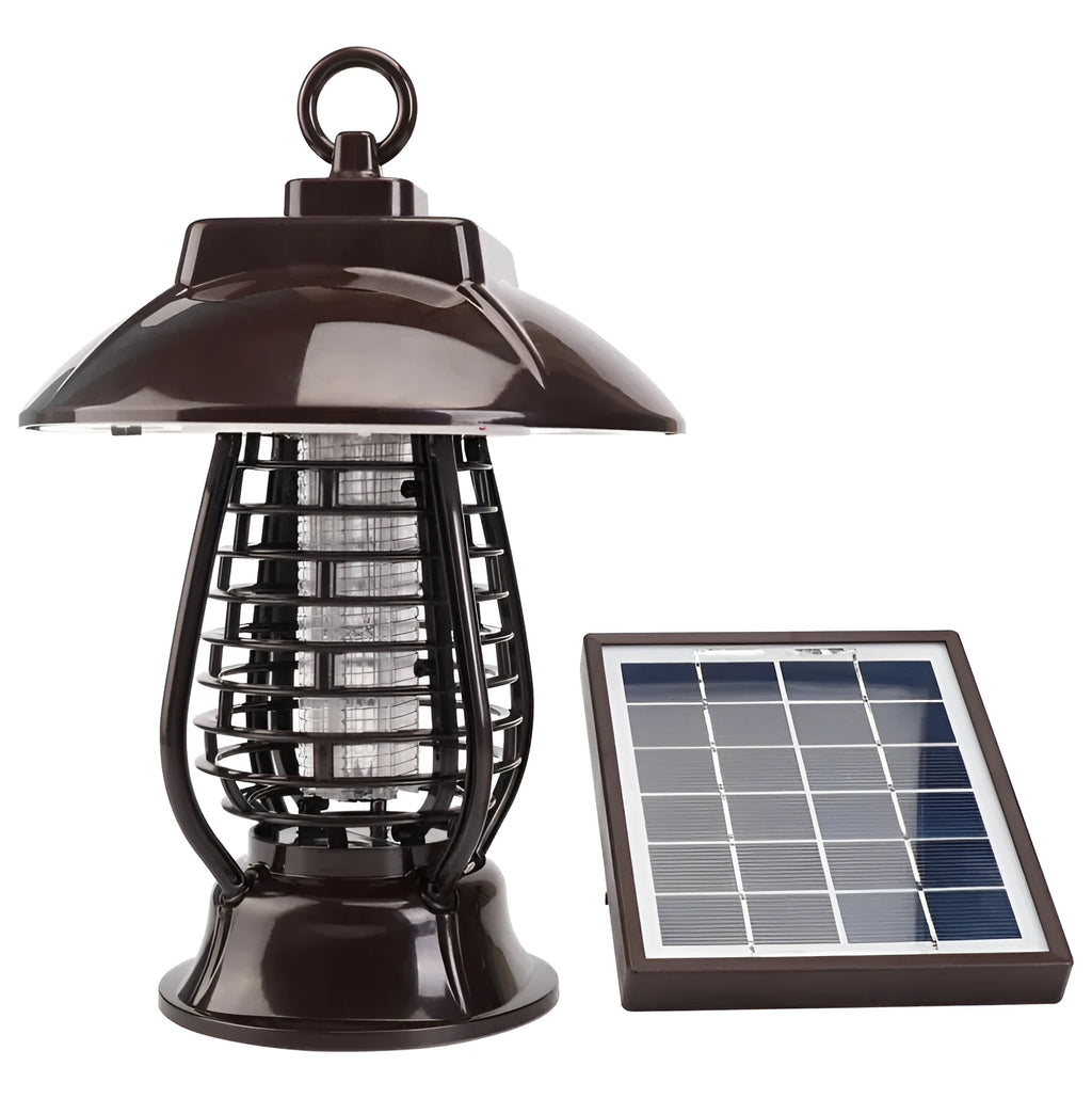 White solar mosquito lamp with purple switch and solar panel for garden insect control
