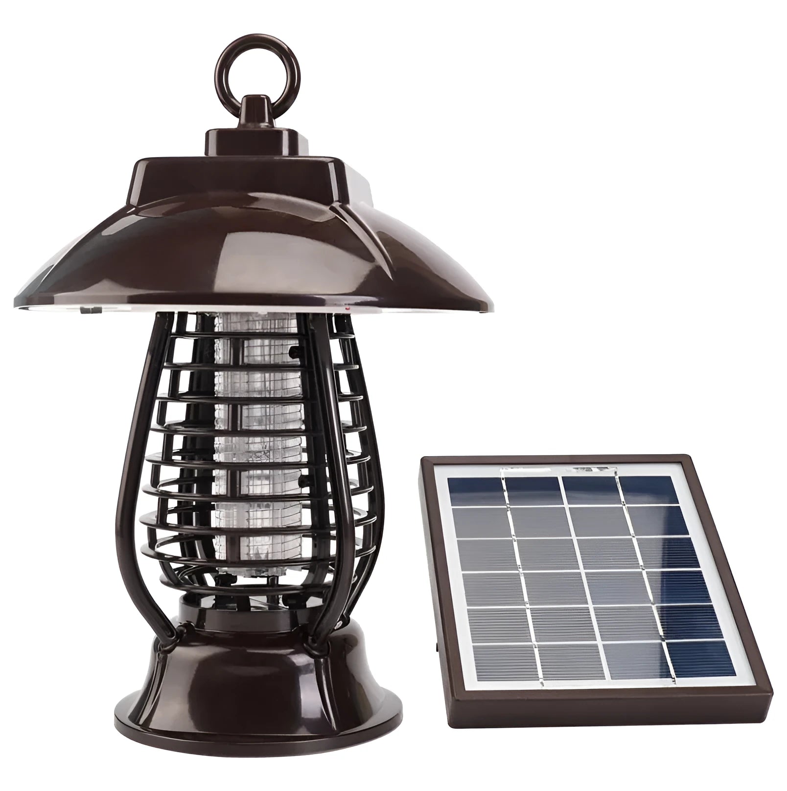 White solar mosquito lamp with purple switch and solar panel for garden insect control