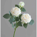 Three-head artificial silk rose with baked edge finish in beige for wedding decor and home decoration