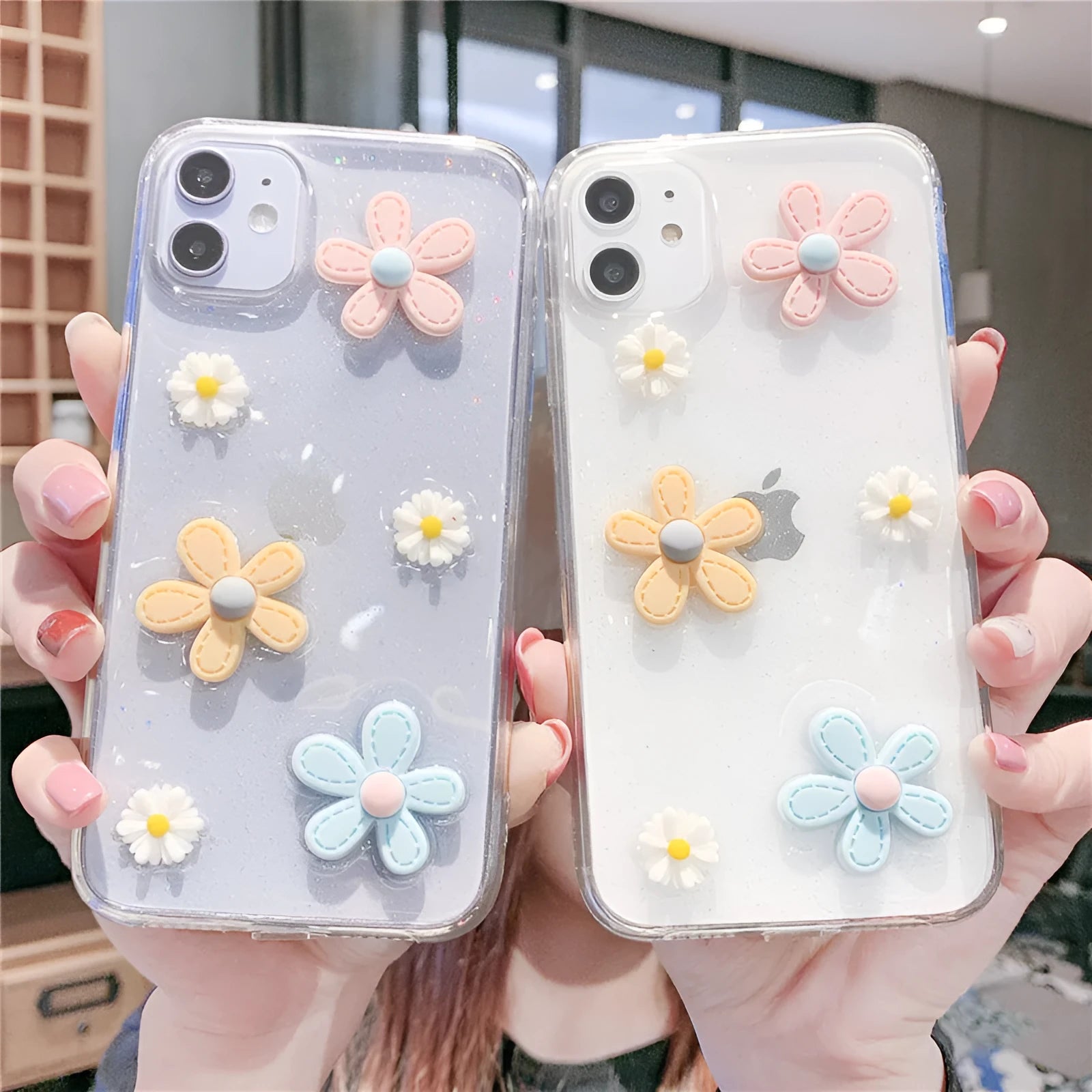 Soft rubber iPhone case with New Year flowers and a girl heart design.