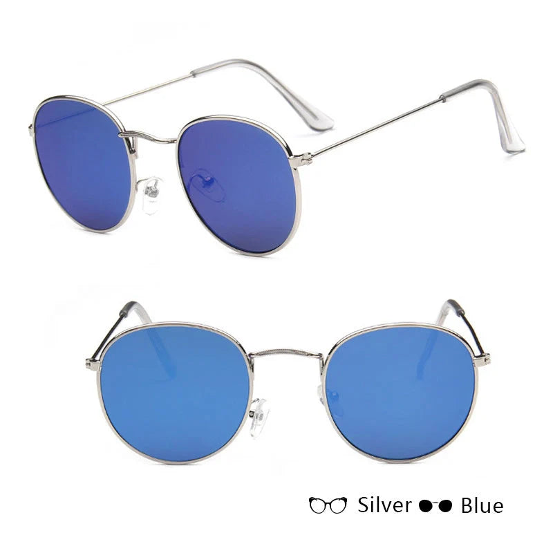 Women's retro sunglasses with metal frame and round design in various colours