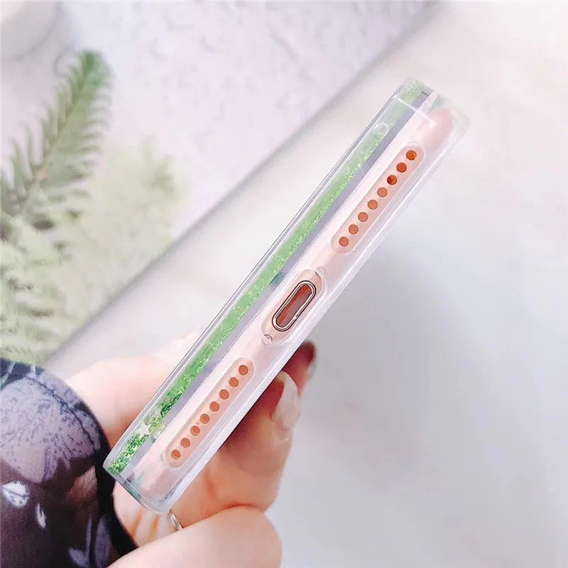 Avocado phone case with quicksand and rhinestone design back cover in colour A for iPhone 11