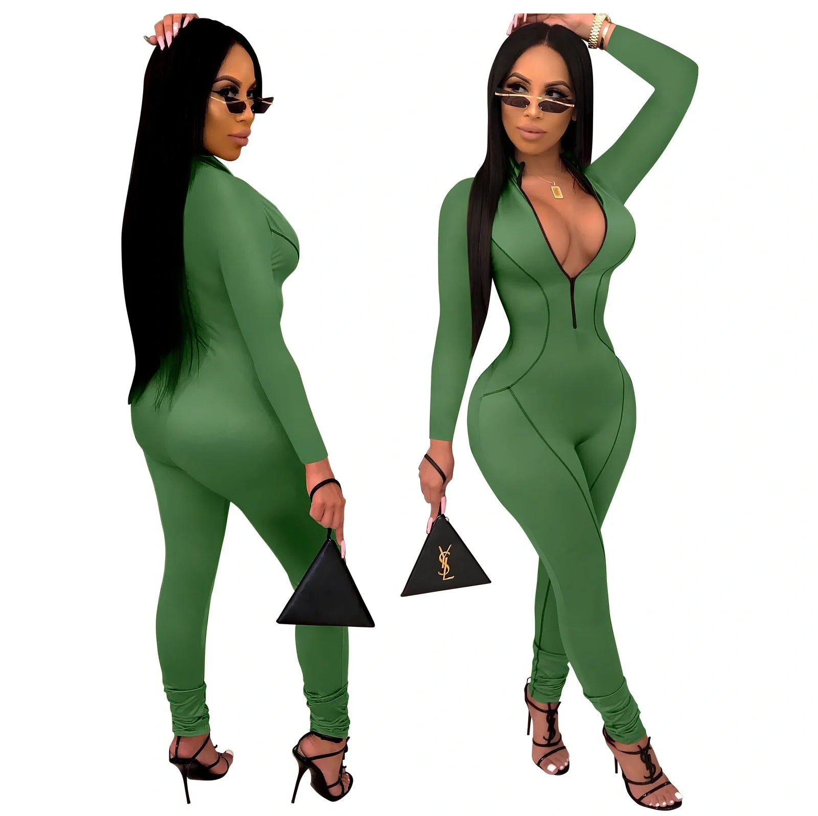 Side-striped jumpsuit in blue with Asian sizing, stripes for leg lengthening, sizes S-2XL