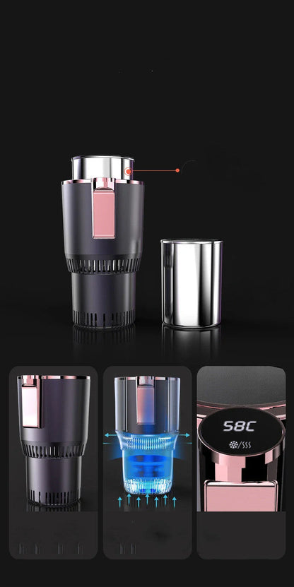 Smart Digital Display Car Cup Warmer and Cooler 2 in 1 with compact design and non-slip base