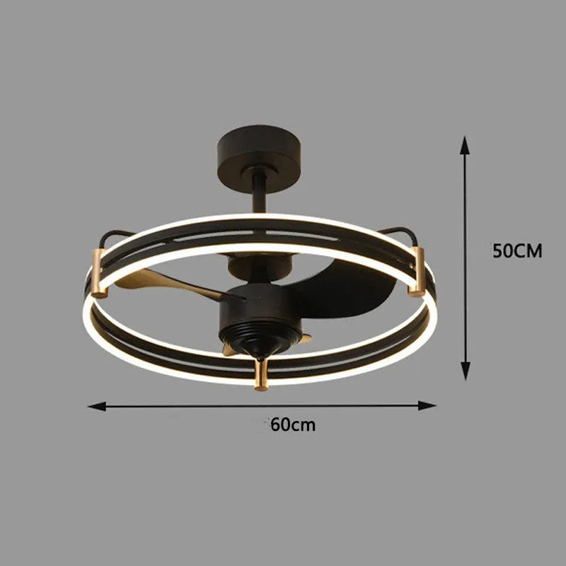 60cm variable frequency electric fan integrated ceiling light in black, with three-colour lighting and remote control